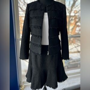Rebecca Taylor Black Textured Tweed Jacket & Matching Skirt